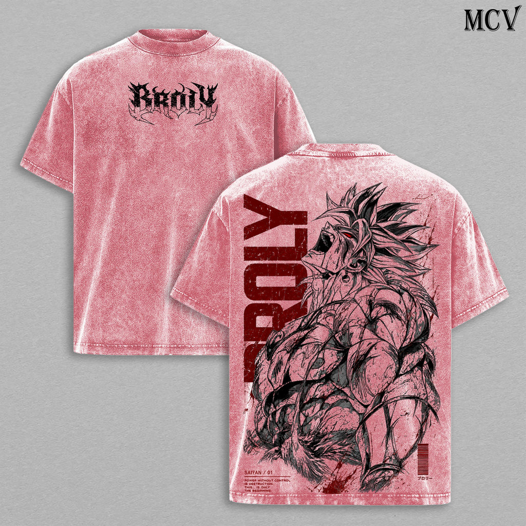 Broly DBZ Washed Tee – SuperSaiyan Berserker Anime Graphic Double Printed T-Shirt Menswear Heavy Cotton Unisex Oversize Streetwear Vintage Battle Beast Edition