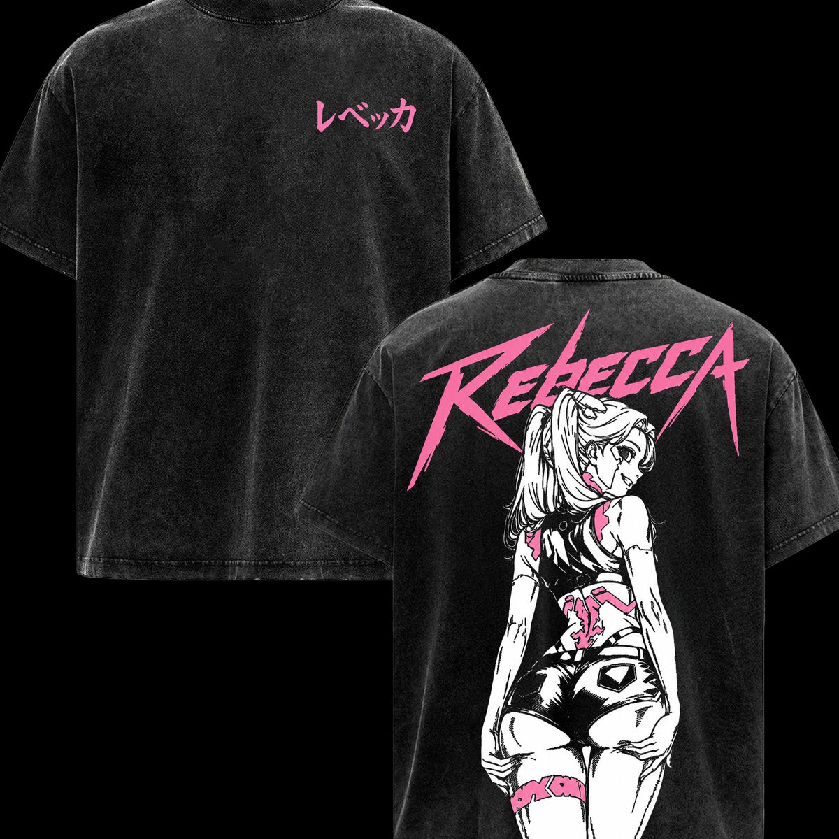 Rebecca Cyberpunk Edgerunners Double Sided Graphic Tee, Oversized Vintage Washed Anime T-Shirt, Soft Cotton Round Neck Menswear Unisex Streetwear, Gift for Anime Fans