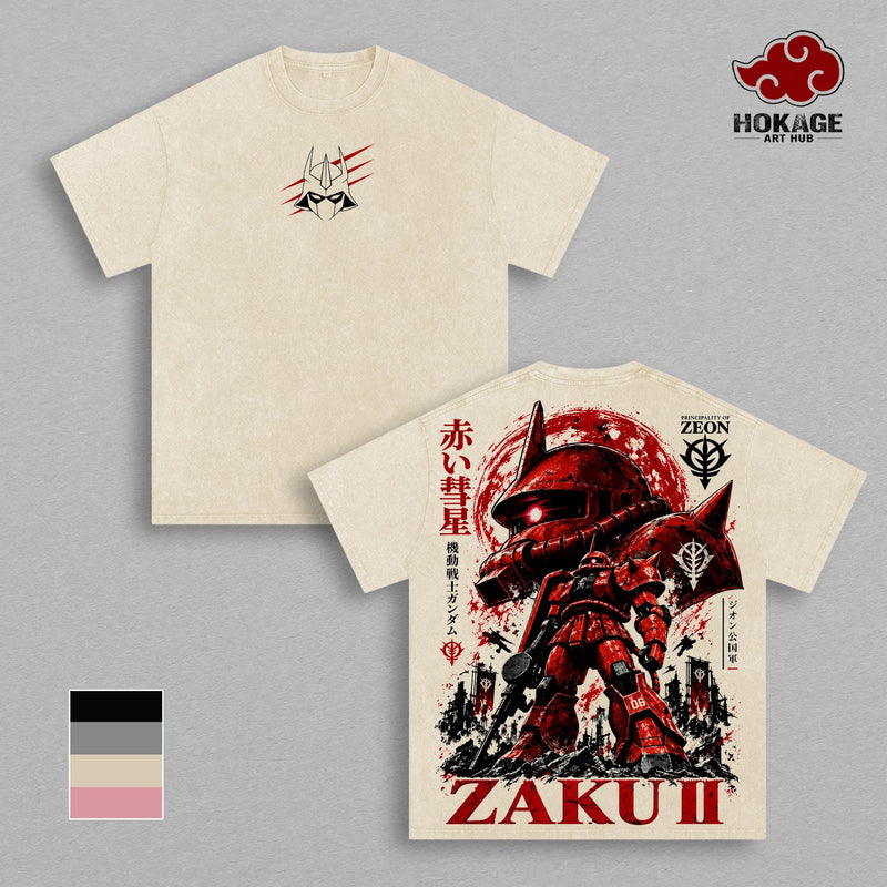 Zaku II Mobile Suit Gundam T-Shirt, Zeon Mecha Graphic Tee, Vintage Washed T Shirt, Retro Anime Shirt, Oversized Heavyweight Tee, Japanese Streetwear