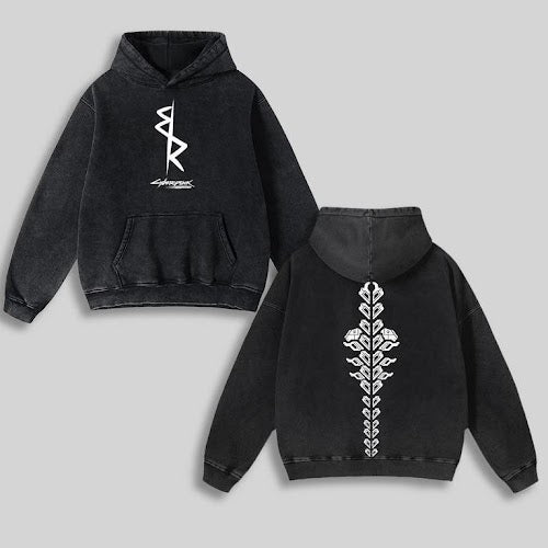 Cyberpunk Anime Double Printed Washed Hoodie Oversize Unisex, Cool Anime Streetwear Design Hoodie, Urban Outfit Anime Merch Summer Fashion Clothes Top