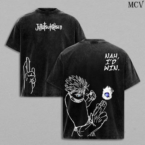 Gojo Satoru Tee Washed – Jujutsu Kaisen Execution Culling Game Prelude Vintage Oversized Heavy Cotton Anime Manga T-Shirt, Double Printed Retro Unisex Streetwear Graphic Top, Japanese Anime Merch for Sorcerer Fans