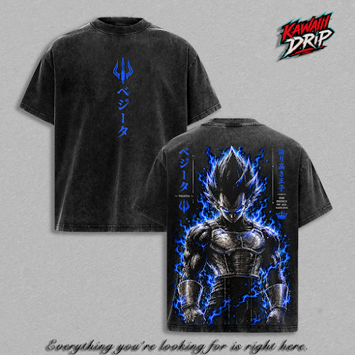 Prince of All ''Saiyans'' Graphic Tee Vintage Washed Shirt DBZ Anime Streetwear T-Shirt ''Saiyan'' Warrior Power Up Manga Tee Oversized Unisex Gift for DBZ Fans and Anime Lovers