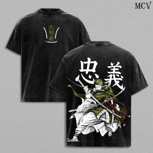 Roronoa Zoro Washed Tee, Tank Top, Hoodie, Sweatshirt – One Piece Anime Pirate Hunter Santoryu Three Sword Style Manga Graphic Double Printed T-Shirt, Menswear Heavy Cotton Unisex Oversize Streetwear Vintage