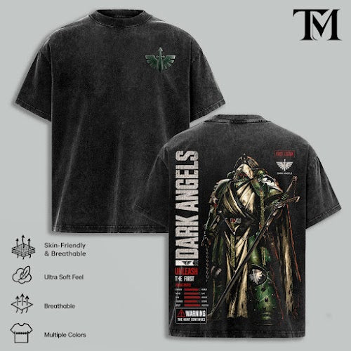 Dark Angels Space Marine Warhammer 40,000: Dawn of War IV T-Shirt, Retro Grimdark Sci-Fi Graphic Tee, Space Warrior Tabletop Gaming Streetwear, Warhammer 40K Fan Apparel, Gift for Men & Women, Video Game Shirt, Boy Merch Streetwear