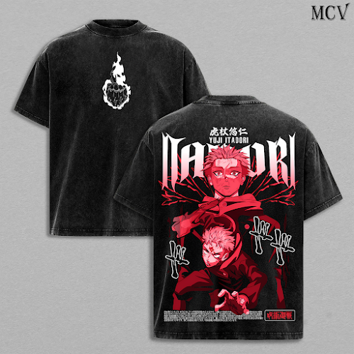 Yuji Itadori Tee Washed – Jujutsu Kaisen Execution The Movie Culling Game Arc Vintage Oversized Heavy Cotton Double Printed Front & Back Anime Manga T-Shirt, Retro Unisex Streetwear Graphic Top, Sukuna’s Vessel Awakening Edition, JJK Gift Tee