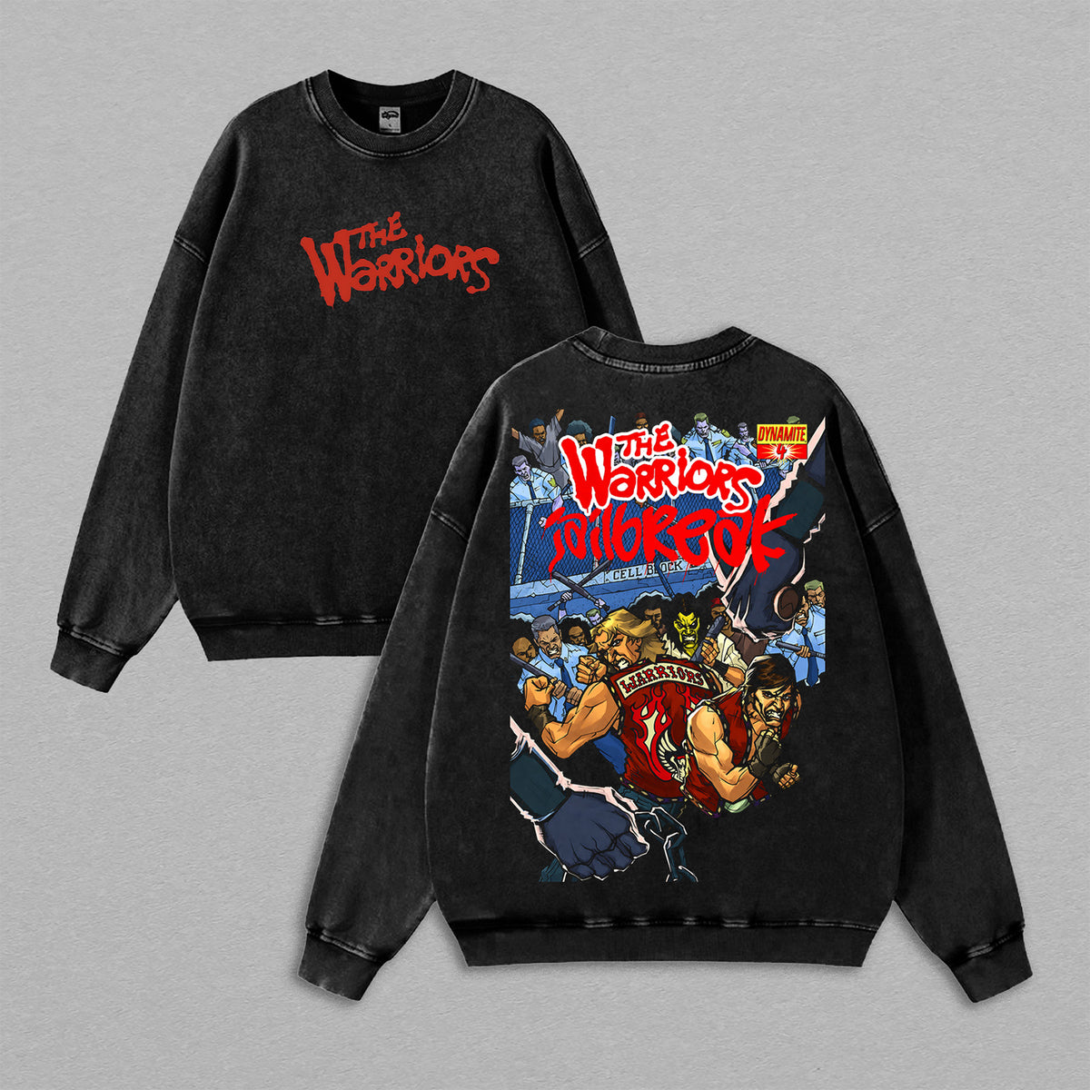 The Warriors 1979 Vintage Wash Sweatshirt, Jailbreak Cell Block Graphic, Retro Cult Movie Oversized Streetwear