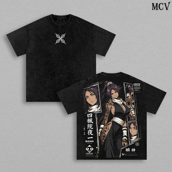 Yoruichi Shihōin Bleach Tee – Yoruichi Shihōin Vintage Washed T-Shirt, Japanese Irezumi Gothic Blackwork Tattoo Art, Flash Goddess Anime Manga Graphic Tee, Heavy Cotton Unisex Oversized Streetwear Top