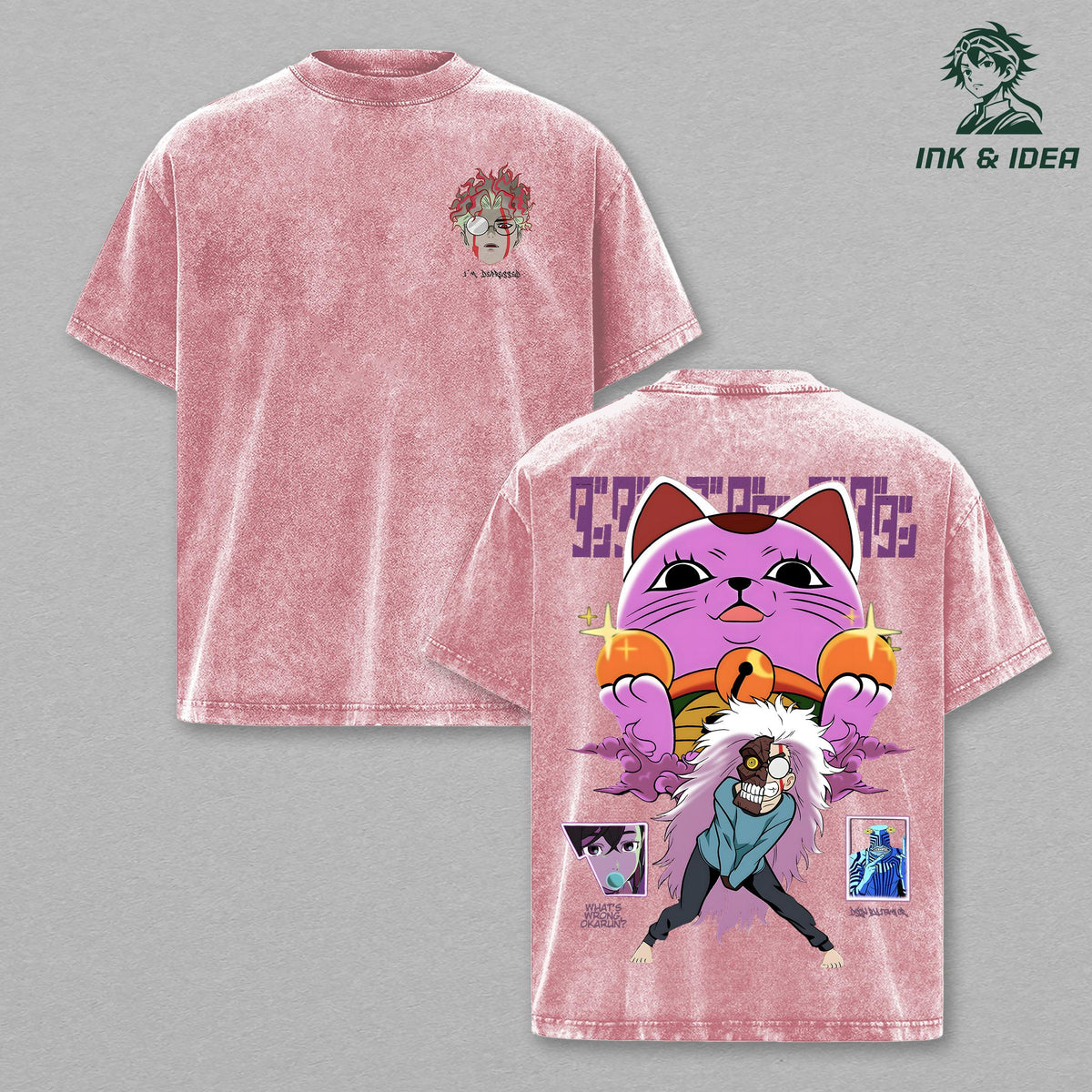 Dandadan Turbo Granny Vintage Washed T-Shirt, Retro Monster Lucky Cat Anime Tee, Oversized Paranormal Streetwear Heavy Cotton Graphic Top