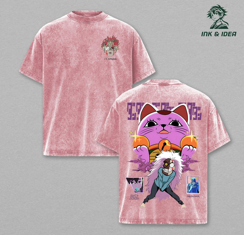 Dandadan Turbo Granny Vintage Washed T-Shirt, Retro Monster Lucky Cat Anime Tee, Oversized Paranormal Streetwear Heavy Cotton Graphic Top