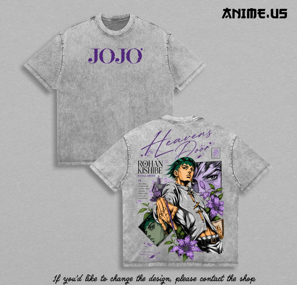 Rohan Kishibe JoJo Anime Shirt Heaven's Door Vintage Graphic Tee Washed Oversized Streetwear T-Shirt Gift For Anime Fans