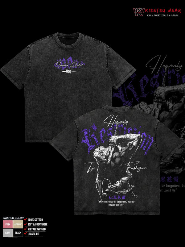 Toji Fushiguro Jujutsu Kaisen Shirt, Inverted Spear Of Heaven Graphic Tee, Double Sided Oversized Washed Anime T Shirt, Dark Streetwear