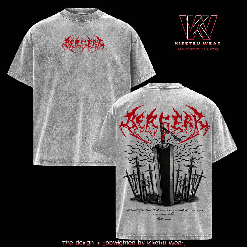 Guts Gym Pump Cover T-Shirt – Berserk Vintage Washed Inspired Tee, Dark Fantasy Sword Anime Graphic Shirt, Oversized Anime Streetwear Apparel, Soft Cotton Casual Unisex Top, Gift for Berserk Fans