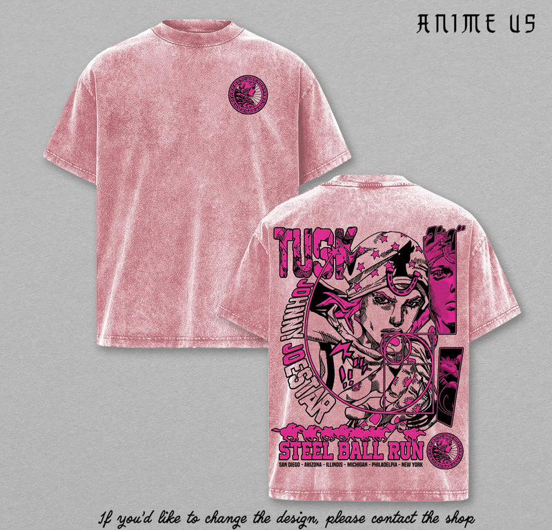 Johnny Joestar – JoJo’s Bizarre Adventure Steel Ball Run Vintage Washed T Shirt | Heavy Cotton Anime Streetwear Tee | Joestar Graphic Back | Manga Aesthetic Shirt Gift for JoJo Fans