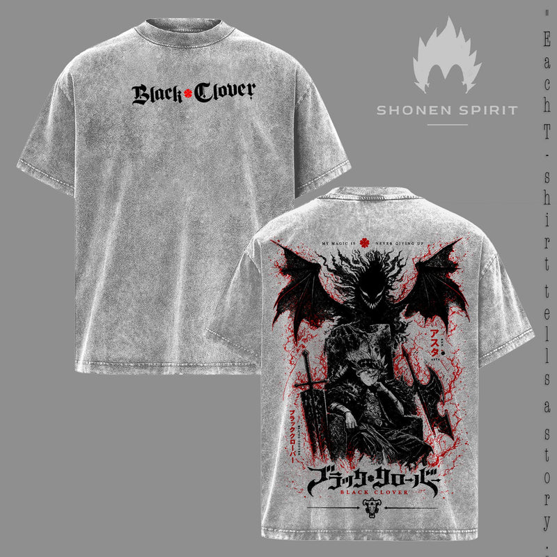Asta Black Clover Devil Union Graphic T-Shirt, Anti Magic Knight Anime Inspired Tee, Demon Power Manga Artwork, Double-Sided Acid Wash Cotton Shirt, Vintage Oversized Streetwear, Lightweight Casual Unisex Top, Anime Fan Apparel, Collector Gift