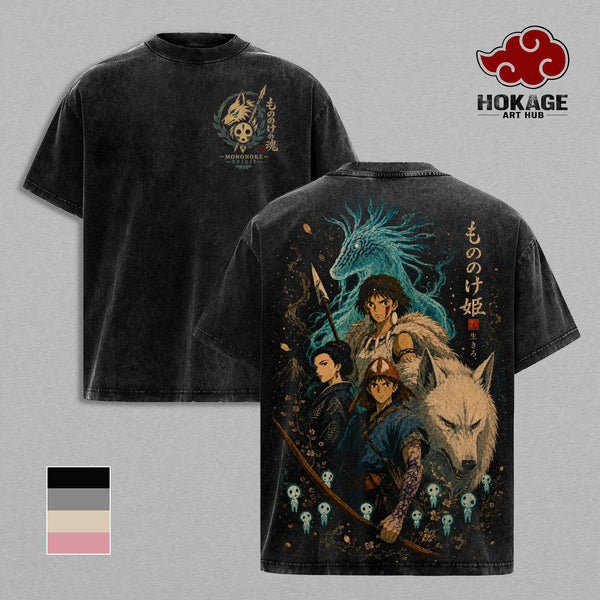 Princess Mononoke Studio Ghibli T-Shirt, San Ashitaka Forest Spirit Anime Graphic Tee, Back Print Vintage 90s Anime Shirt, Graphic Tees Men, Trendy Tshirts, Unisex Cotton Distressed Tee, Merch For Anime Fans Fabric Menswear