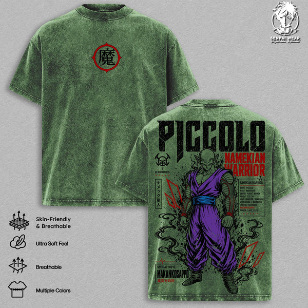 Piccolo Graphic Tee DBZ Vintage Washed Shirt Unisex Streetwear Anime Merch Namekian Tee Manga T-Shirt Gift for Anime Lovers Fans