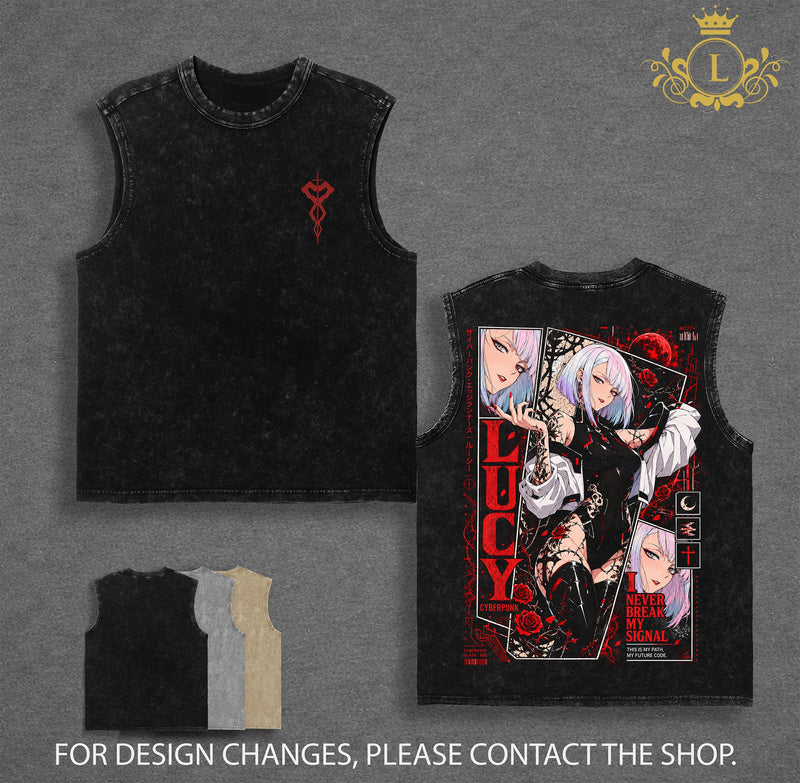 Limited Lucy Cyberpunk Edgerunners Anime Girl Vintage Washed Oversized Graphic Tee Heavyweight Cotton Streetwear Shirt