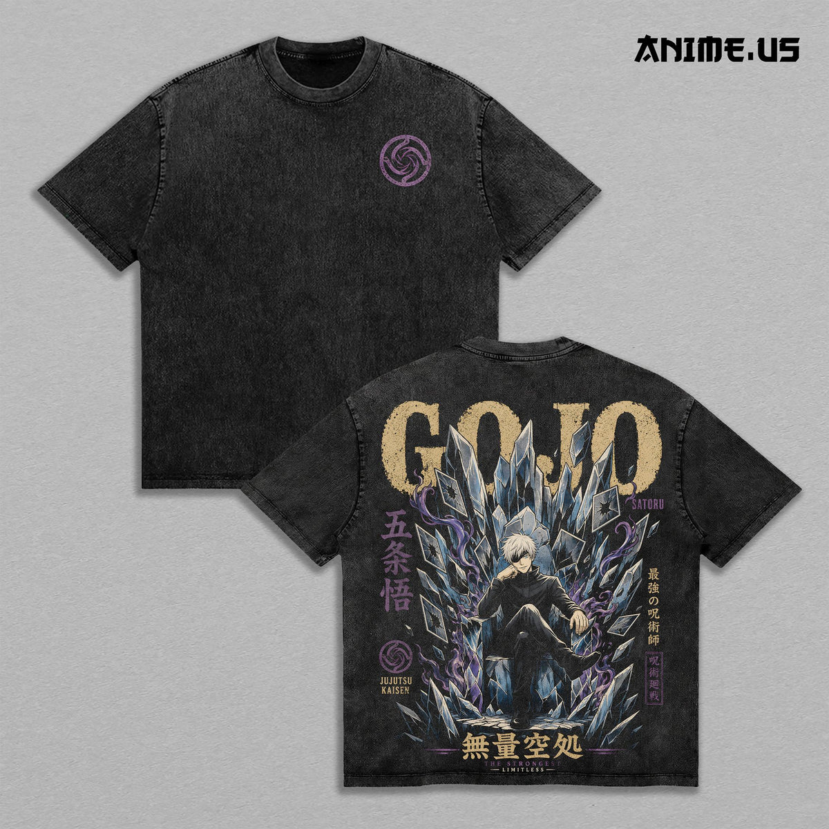Gojo Satoru Jujutsu Kaisen Vintage Washed Oversized Graphic Tee, Limitless Domain Anime Heavyweight Cotton Streetwear Shirt