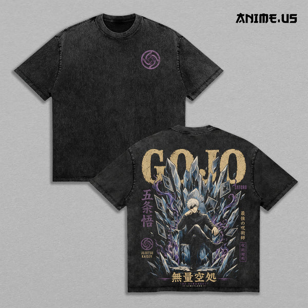 Gojo Satoru Jujutsu Kaisen Vintage Washed Oversized Graphic Tee, Limitless Domain Anime Heavyweight Cotton Streetwear Shirt