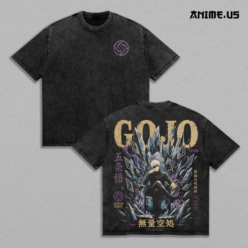 Gojo Satoru Jujutsu Kaisen Vintage Washed Oversized Graphic Tee, Limitless Domain Anime Heavyweight Cotton Streetwear Shirt