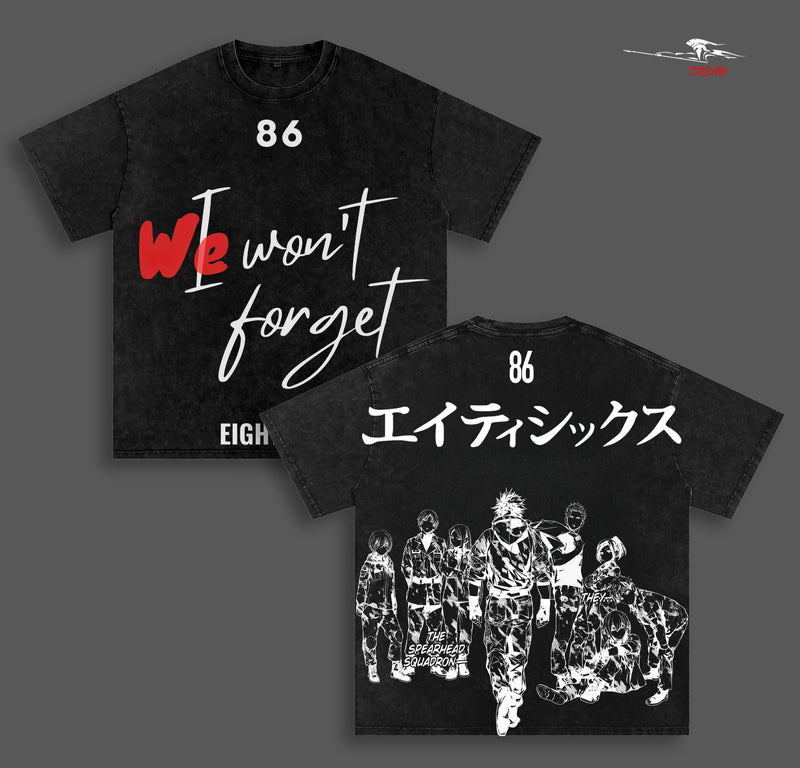 86 Eighty-Six We Won’t Forget Anime Double Printed Vintage Washed Tee Unisex Oversize Anime Manga Washed Heavyweight Cotton T-shirt