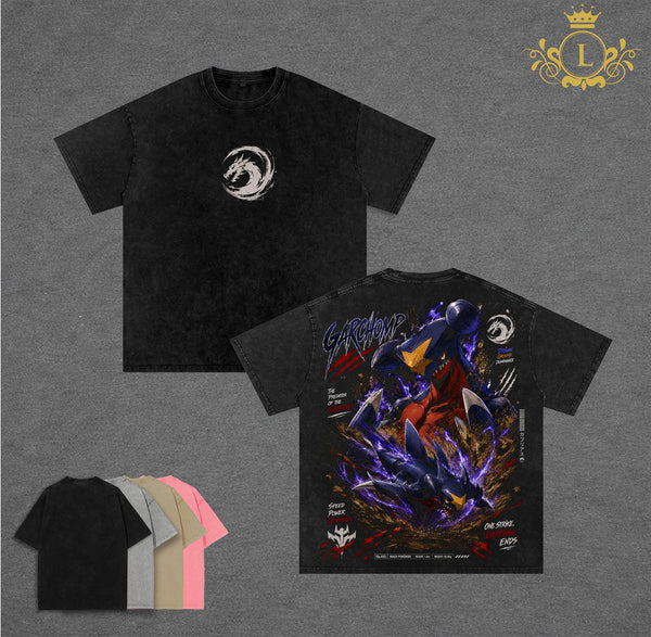 Pocket Monsters - Garchomp Wash TShirt Vintage Unisex Oversize Anime Manga Acid Washed Heavyweight Cotton T-shirt for Fans