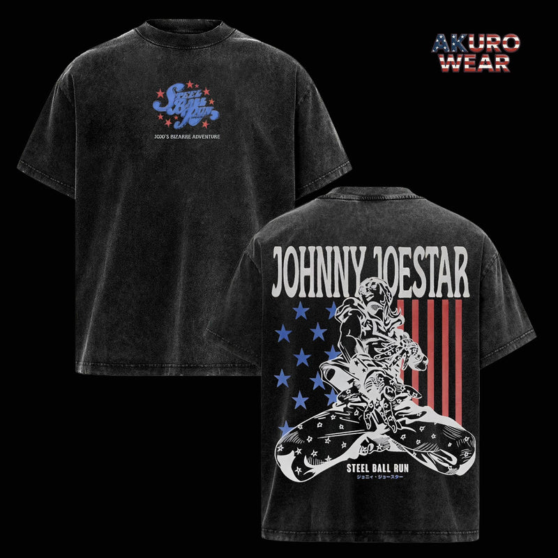 Johnny Joestar Vintage Washed T-Shirt – Steel Ball Run Anime Graphic Tee, JoJo’s Bizarre Adventure Inspired Oversized Streetwear Apparel, Soft Cotton Casual Unisex Top, Gift for JoJo Fans