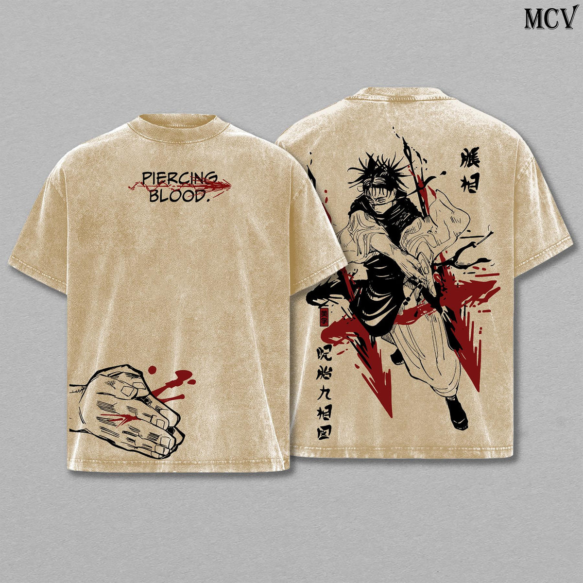 Choso Jujutsu Kaisen Tee Washed – Vintage Oversized Heavy Cotton Double Printed Anime Manga Graphic T-Shirt, Death Painting Womb Arc, Retro Unisex Streetwear Top Gift