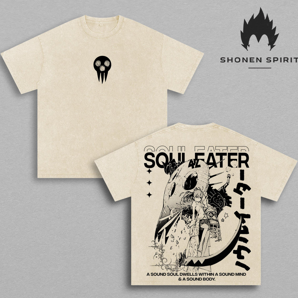 Soul Eater Vintage Washed T-Shirt | Maka Albarn & Soul Eater Evans Anime Graphic Tee | Death Weapon Meister Academy Manga Oversized Heavyweight Cotton Streetwear Unisex Gift