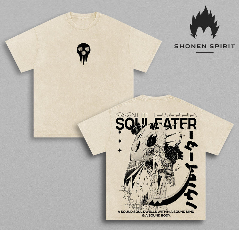 Soul Eater Vintage Washed T-Shirt | Maka Albarn & Soul Eater Evans Anime Graphic Tee | Death Weapon Meister Academy Manga Oversized Heavyweight Cotton Streetwear Unisex Gift