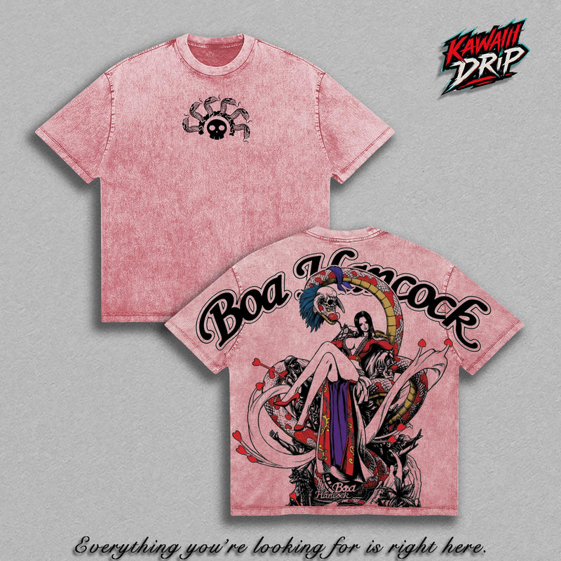 Boa Hancock One Piece T-Shirt, Pirate Empress Snake Princess Graphic Tee, Back Print Vintage Anime Shirt, Graphic Tees Men, Trendy Tshirts, Men's T Shirts, One Piece Streetwear Top, Unisex Cotton Distressed Tee, Merch For Men, Men Fashion Graphic Tee