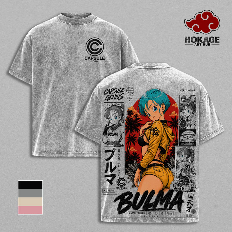 Bulma DBZ T-Shirt, Capsule Corp Genius Anime Graphic Tee, Back Print Vintage 90s Anime Shirt, Graphic Tees Men, Trendy Tshirts, Men's T Shirts, DBZ Streetwear, Unisex Cotton Distressed Tee, Merch For Men, Men Fashion Graphic Tee