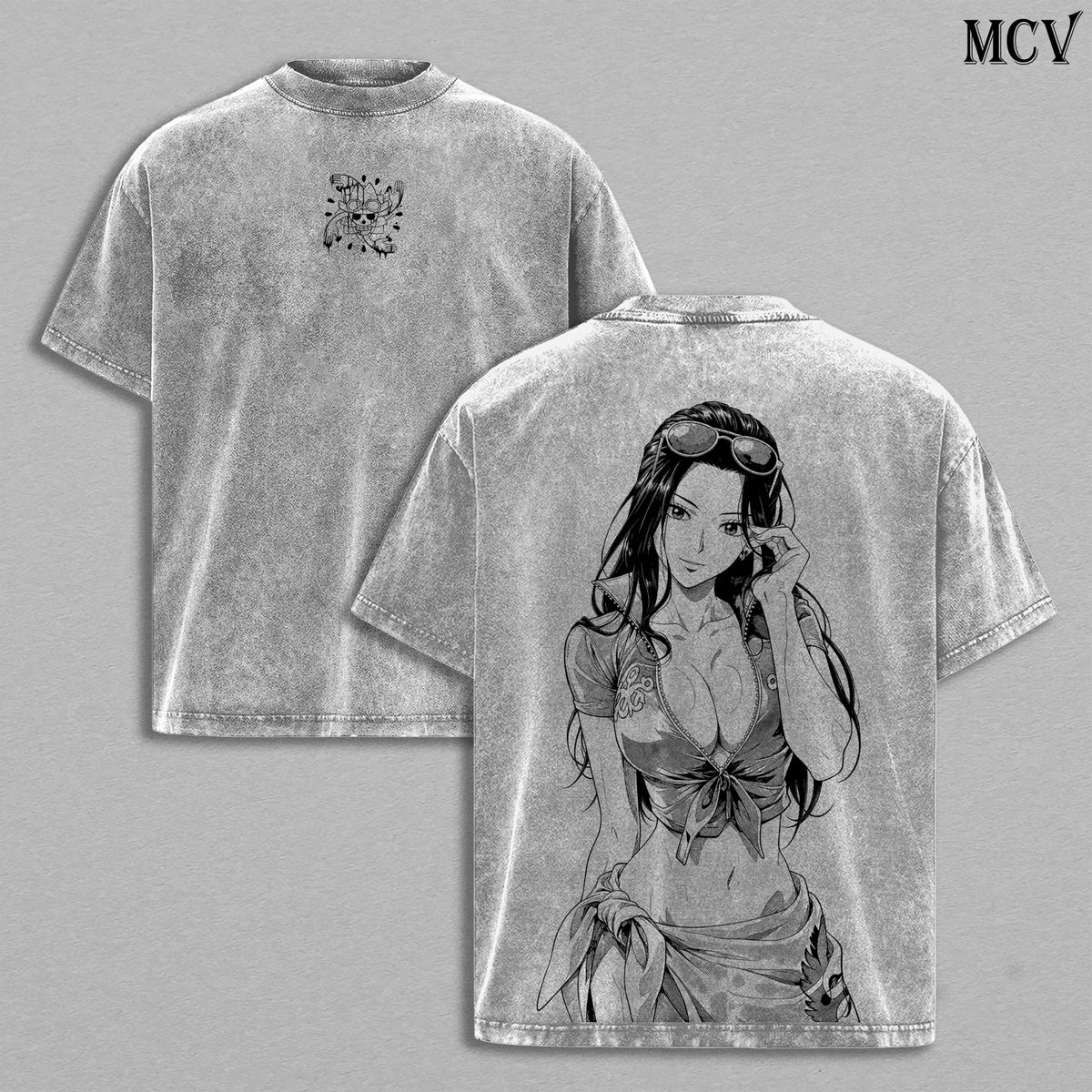 Nico Robin Washed Tee – One Piece Anime Manga Devil Child Graphic Double Printed T-Shirt, Menswear Heavy Cotton Unisex Oversize Streetwear Vintage Edition