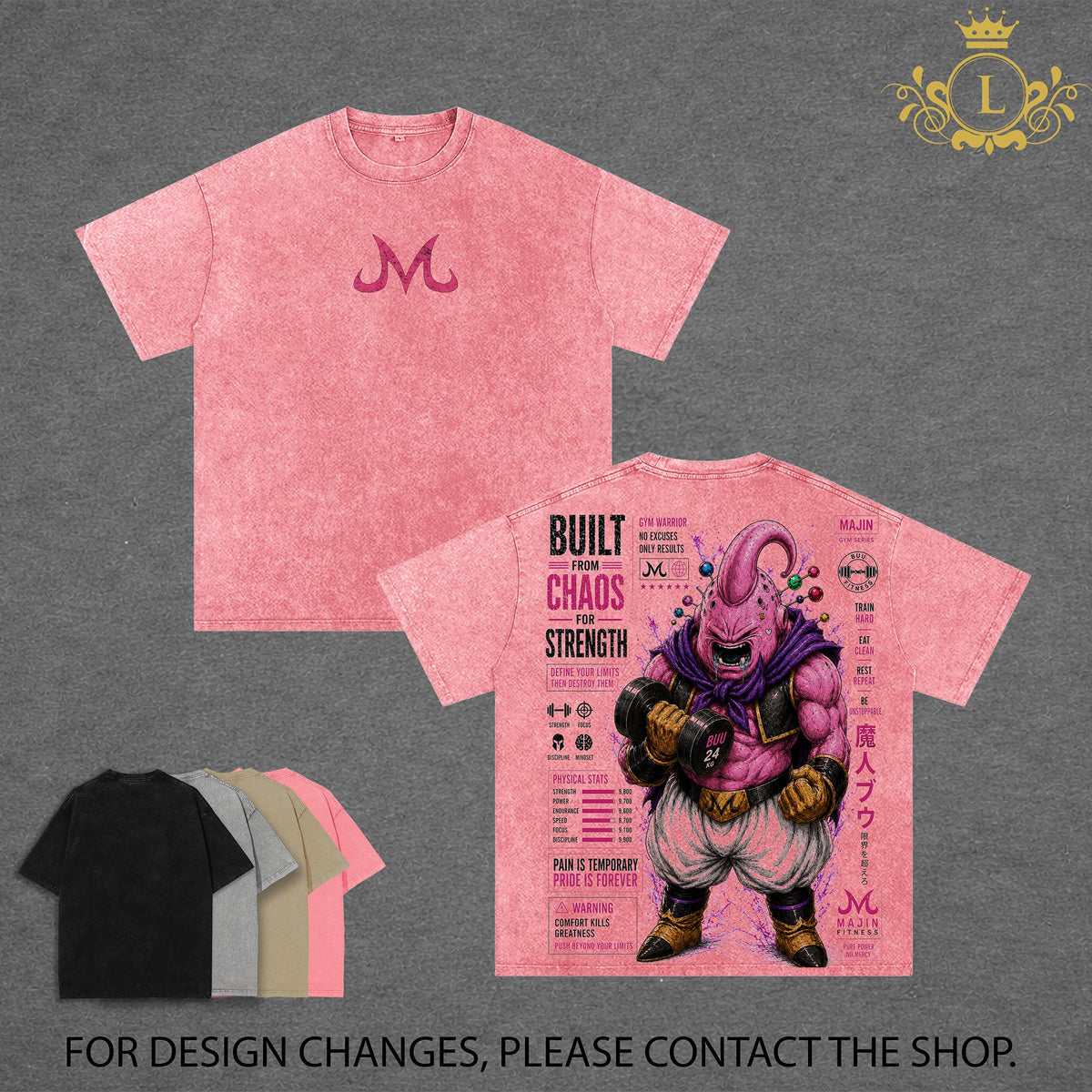 Majin Buu DBZ Vintage Washed T-Shirt Majin Villain Anime Graphic Tee Chaos Power Streetwear Oversized Shirt Gift for DBZ Fans