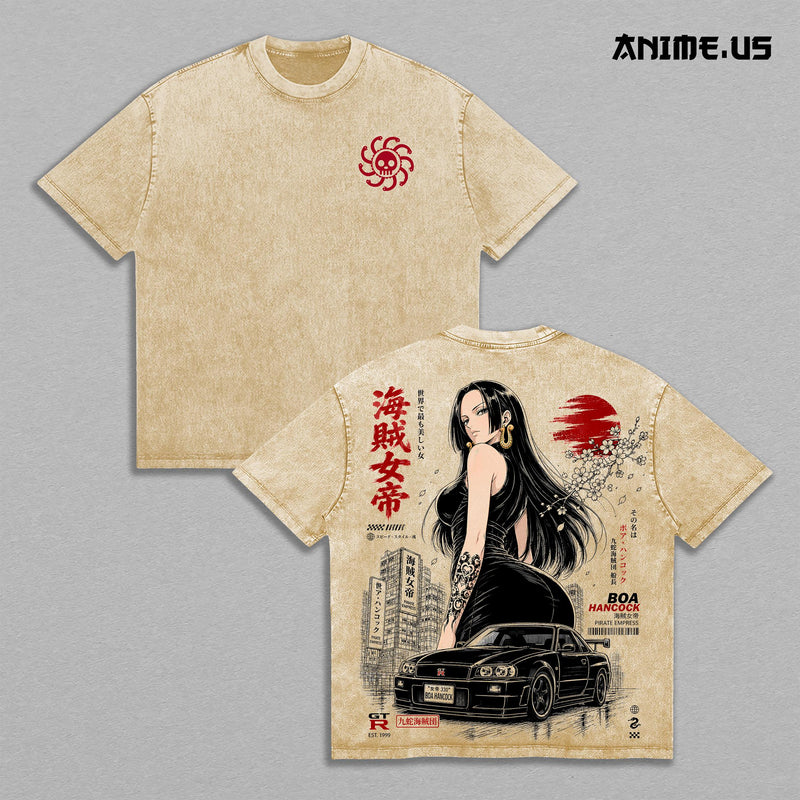 Boa Hancock Pirate Empress One Piece Anime Graphic Vintage Washed Shirt, Heavyweight Cotton Oversized Manga Tee, Japanese Streetwear Apparel, Retro Gift For Anime Fans