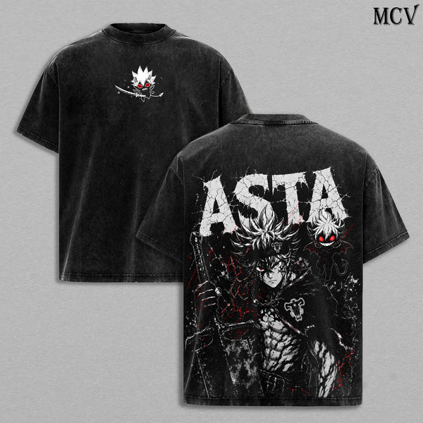 Asta Black Clover Tee - Asta Vintage Washed T-Shirt | Anti Magic Knight | Black Bulls Anime Manga Graphic Tee | Heavy Cotton Unisex Oversized Streetwear Top