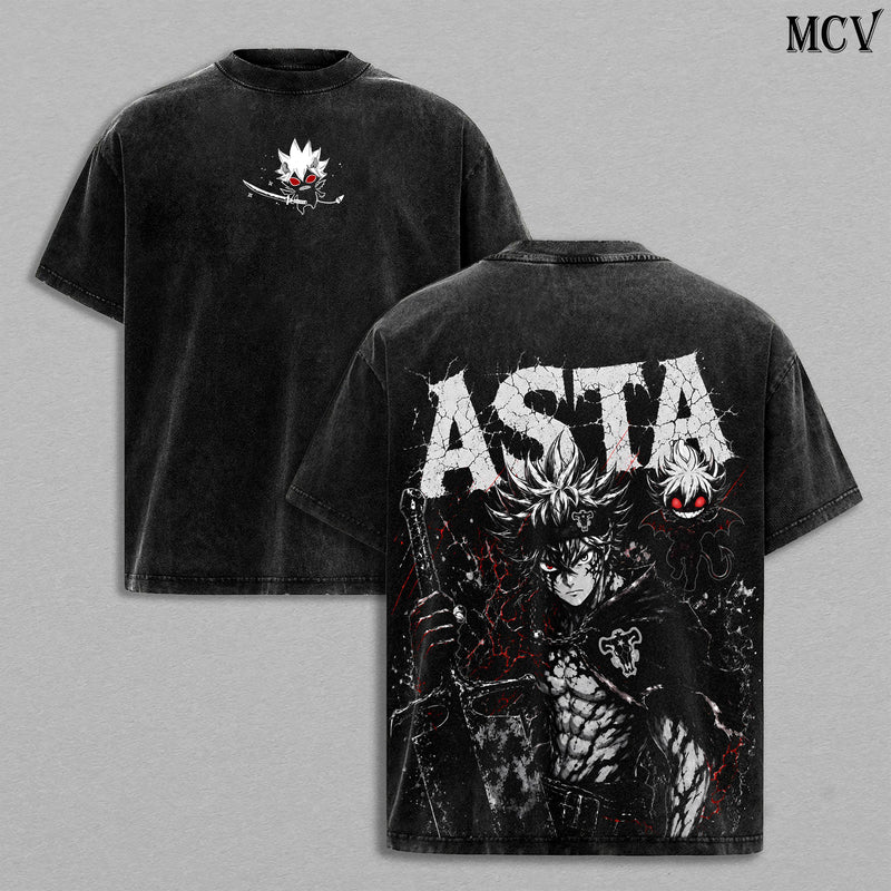 Asta Black Clover Tee - Asta Vintage Washed T-Shirt | Anti Magic Knight | Black Bulls Anime Manga Graphic Tee | Heavy Cotton Unisex Oversized Streetwear Top