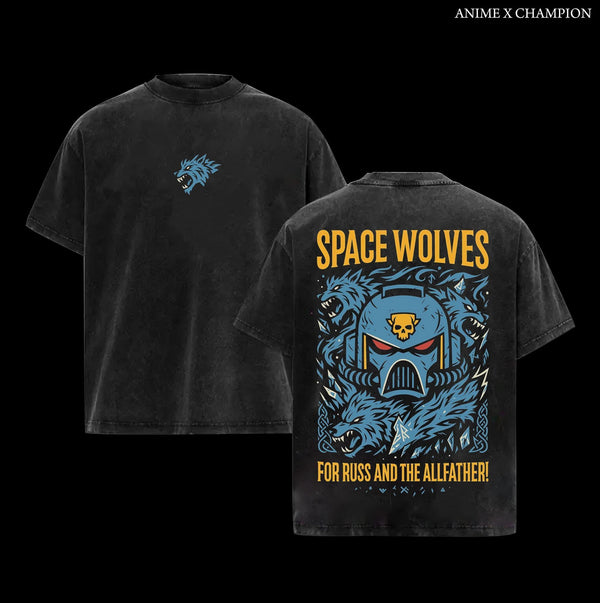 Space Wolves Warhammer 40K New Vintage Washed Tee – Retro Oversized T-Shirt Inspired by Iconic Factions and Heroes, Premium Heavy Cotton, Perfect for Wargame Fans, Sci-Fi Lovers, and Streetwear Collectors
