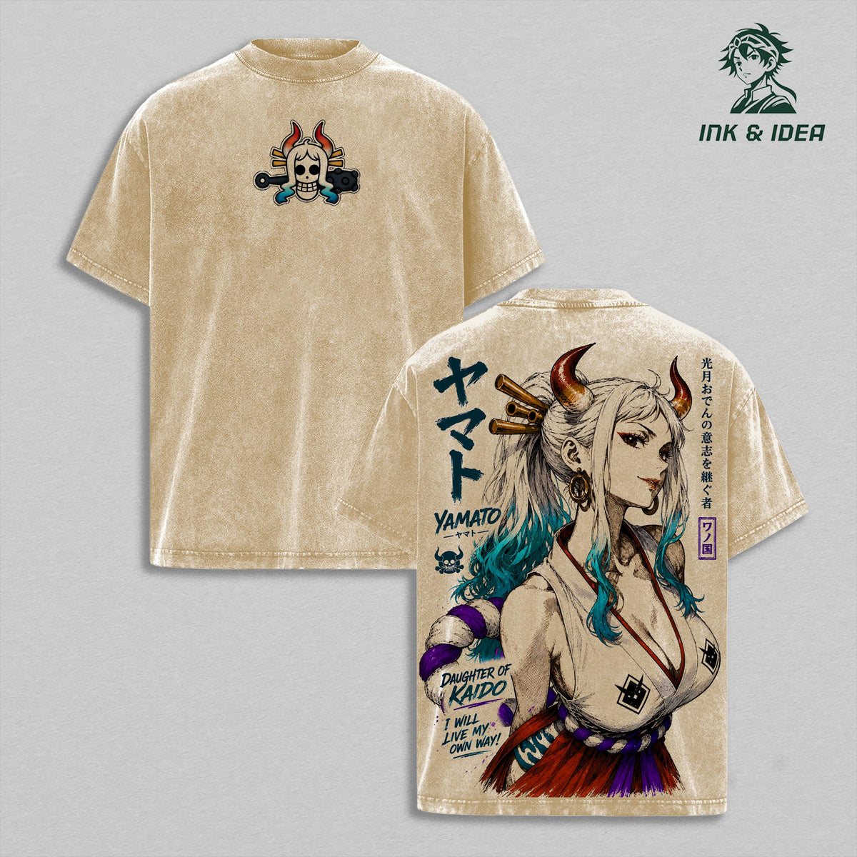 Yamato Daughter of Kaido Vintage Washed T-Shirt, One Piece Anime Graphic Tee, Heavyweight Cotton Oversized Streetwear, Retro Manga Apparel