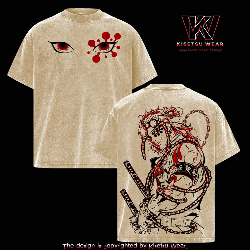Tengen Uzui Flashy Warrior T-Shirt – Vintage Washed Demon Slayer Sound Hashira Graphic Tee, Anime Art Shirt, Oversized Soft Cotton Streetwear, Unisex Casual Apparel, Gift for Anime Fans