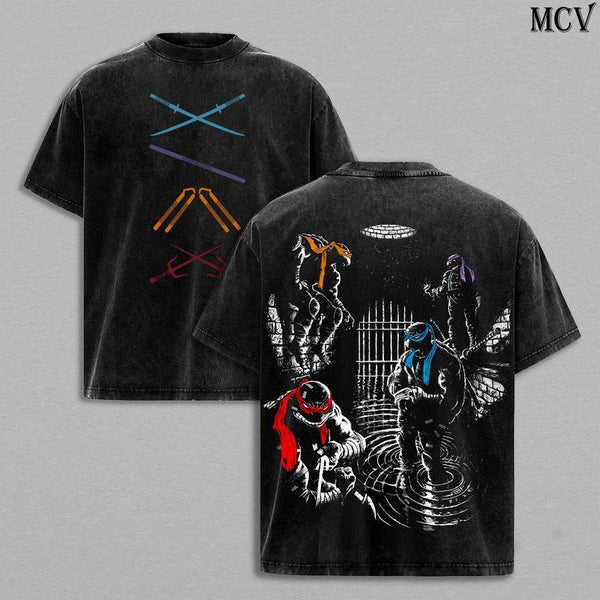 Teenage Mutant Ninja Turtles Retro Vintage Limited Edition Raven Wash Tee Menswear Clothes 100% Premium Cotton Soft Top Classic Apparel