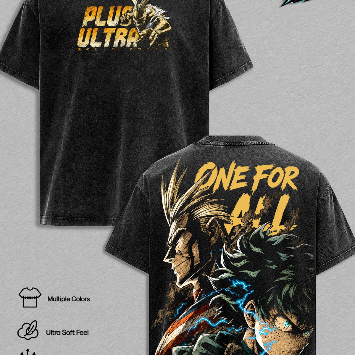 All Might & Deku Vintage Washed T Shirt Anime Graphic Tee MHA Oversized Streetwear Top Cotton Tshirt Classic Menswear Clothes Apparel Gift for My Hero Academia Fans Men & Women