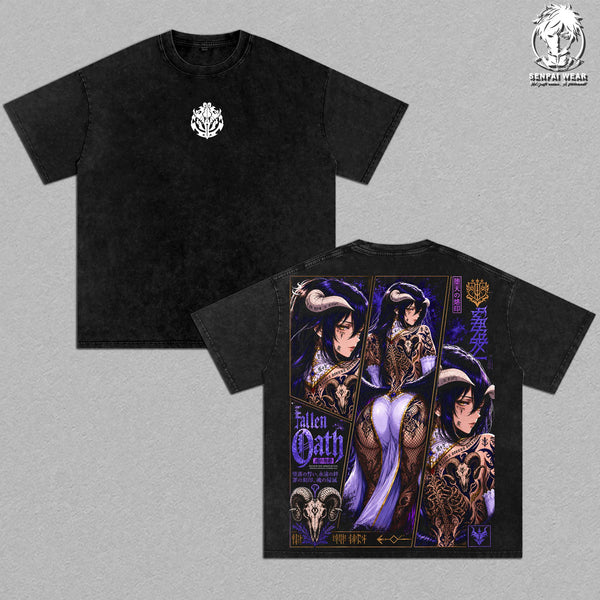 Albedo Succubus Graphic Tee Vintage Washed Shirt Unisex Streetwear Overlord Anime Tee Waifu Tee Overseer Of The Guardians T-Shirt Gift for Anime Lovers Overlord Fans