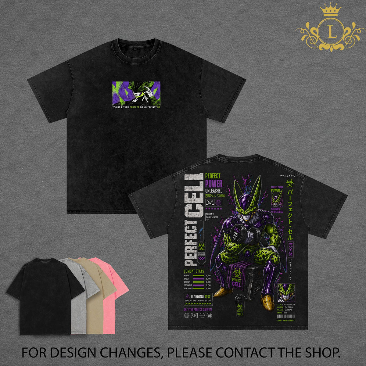 Perfect Cell DBZ Vintage Washed T-Shirt Bio Android Anime Graphic Tee Perfect Power Streetwear Oversized Shirt Gift for DBZ Fans, Pump Cover Tank Top, Muscle Tank, Sleeveless Gym Shirt