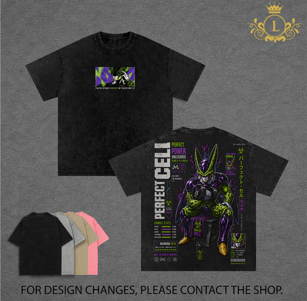 Perfect Cell DBZ Vintage Washed T-Shirt Bio Android Anime Graphic Tee Perfect Power Streetwear Oversized Shirt Gift for DBZ Fans, Pump Cover Tank Top, Muscle Tank, Sleeveless Gym Shirt