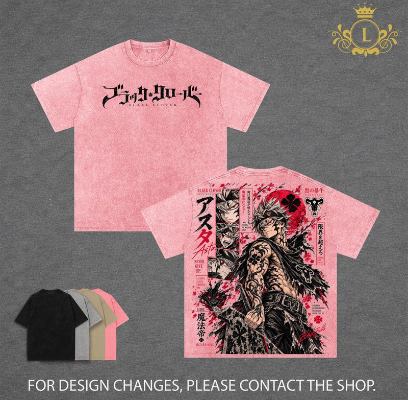 Limited Asta Black Clover Vintage Washed Graphic T Shirt, Heavyweight 260 GSM Cotton Tee, Soft Breathable Oversized Anime Streetwear Shirt, Comfortable Casual Wear, Gift for Black Clover Fans Men Women