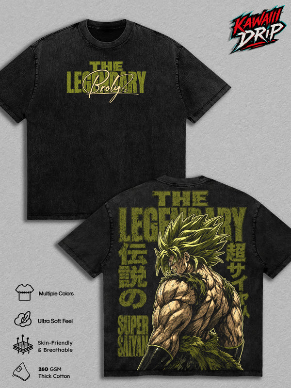 Broly DBS Vintage Washed TShirt - Anime Graphic Tee Legendary Super Saiyann Oversized Streetwear Top Cotton Tshirt Classic Menswear Clothes Apparel Gift for DBZ Fans Men & Women