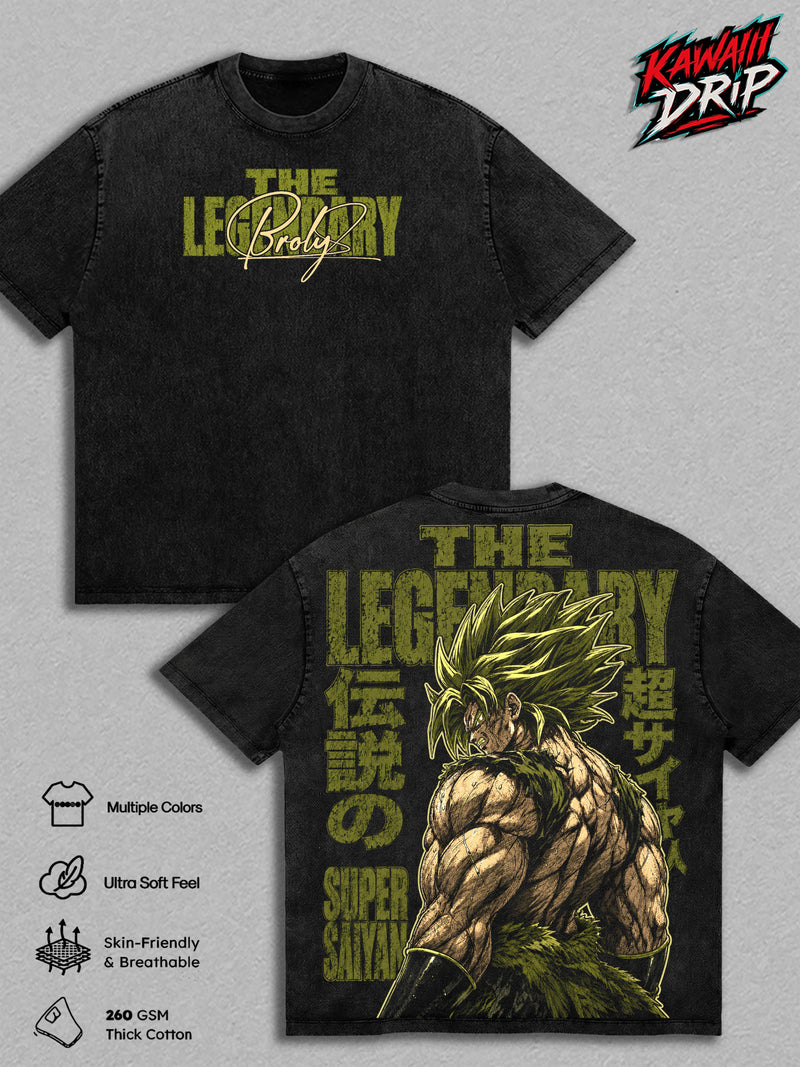 Broly DBS Vintage Washed TShirt - Anime Graphic Tee Legendary Super Saiyann Oversized Streetwear Top Cotton Tshirt Classic Menswear Clothes Apparel Gift for DBZ Fans Men & Women