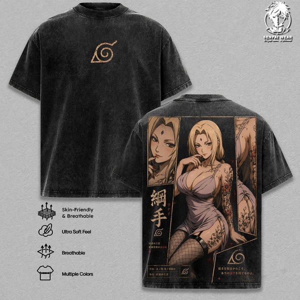 Tsunade - Naruto Graphic Tee Vintage Washed Shirt Unisex Streetwear Anime Merch Fifth Hokage Tee Slug Princess T-Shirt Gift for Anime Anime Fans