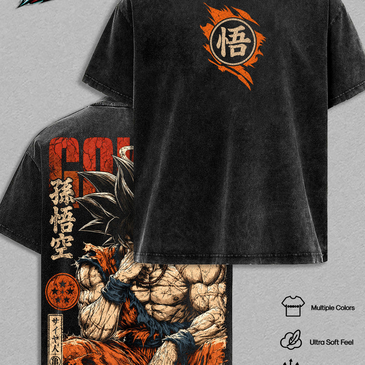 Goku DBZ Vintage Washed T Shirt - DBZ Graphic Tee Oversized Streetwear Top Cotton Tshirt Classic Menswear Clothes Apparel Gift for DBZ Fans Men & Women